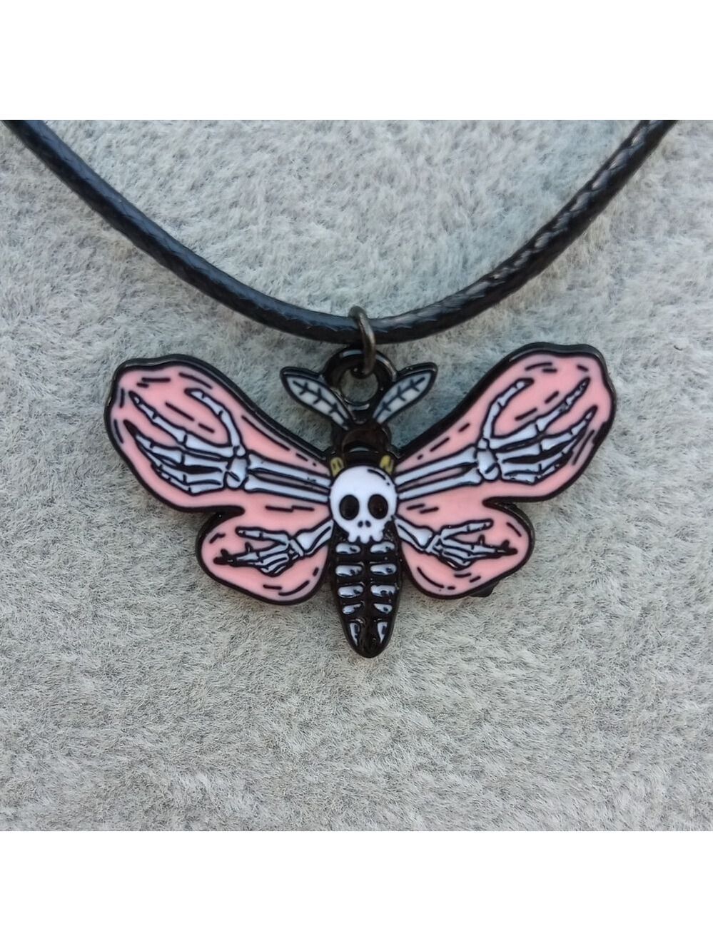2/$10 Pink and Black Moth Skull Pendant Necklace
